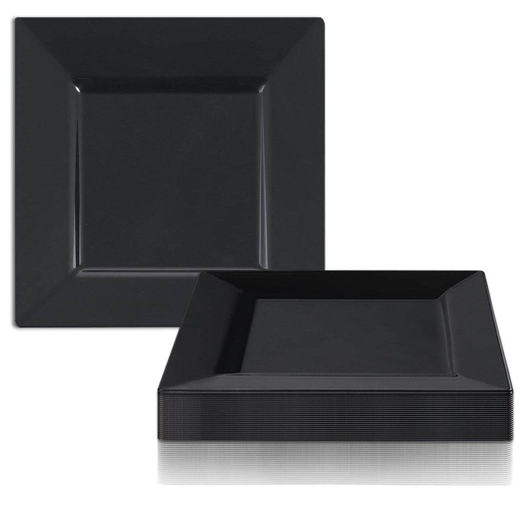 Solid Square 8x22 Black Disposable Plastic Salad Plates N905