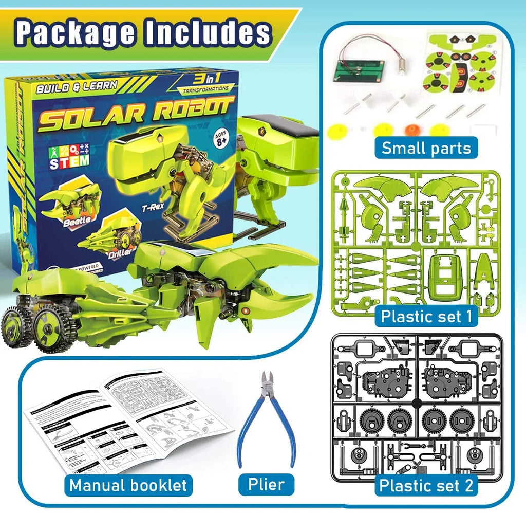 STEM Robot Building Educational Toy Science Kit 3 in 1 Solar Dinosaur Desk Robot H11393
