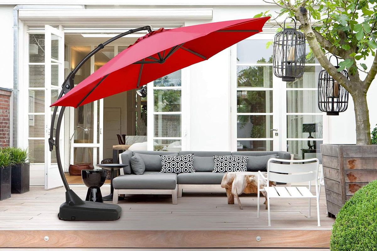 Brick Red Aluminum Offset Umbrella with Base Q853182
