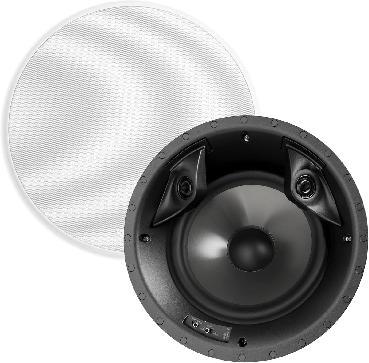 White In-Ceiling 2-Way Round Speakers, 8" Woofer, Dual 3/4" Tweeters, 100 Watts, Pair I328