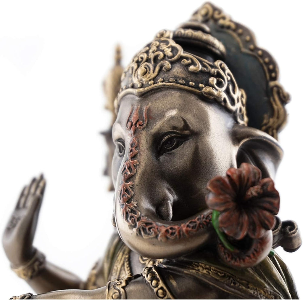 Dancing Ganesh on Lotus Pedestal Statue, Cold Cast Bronze, 8-Inch Elephant Figurine O399020