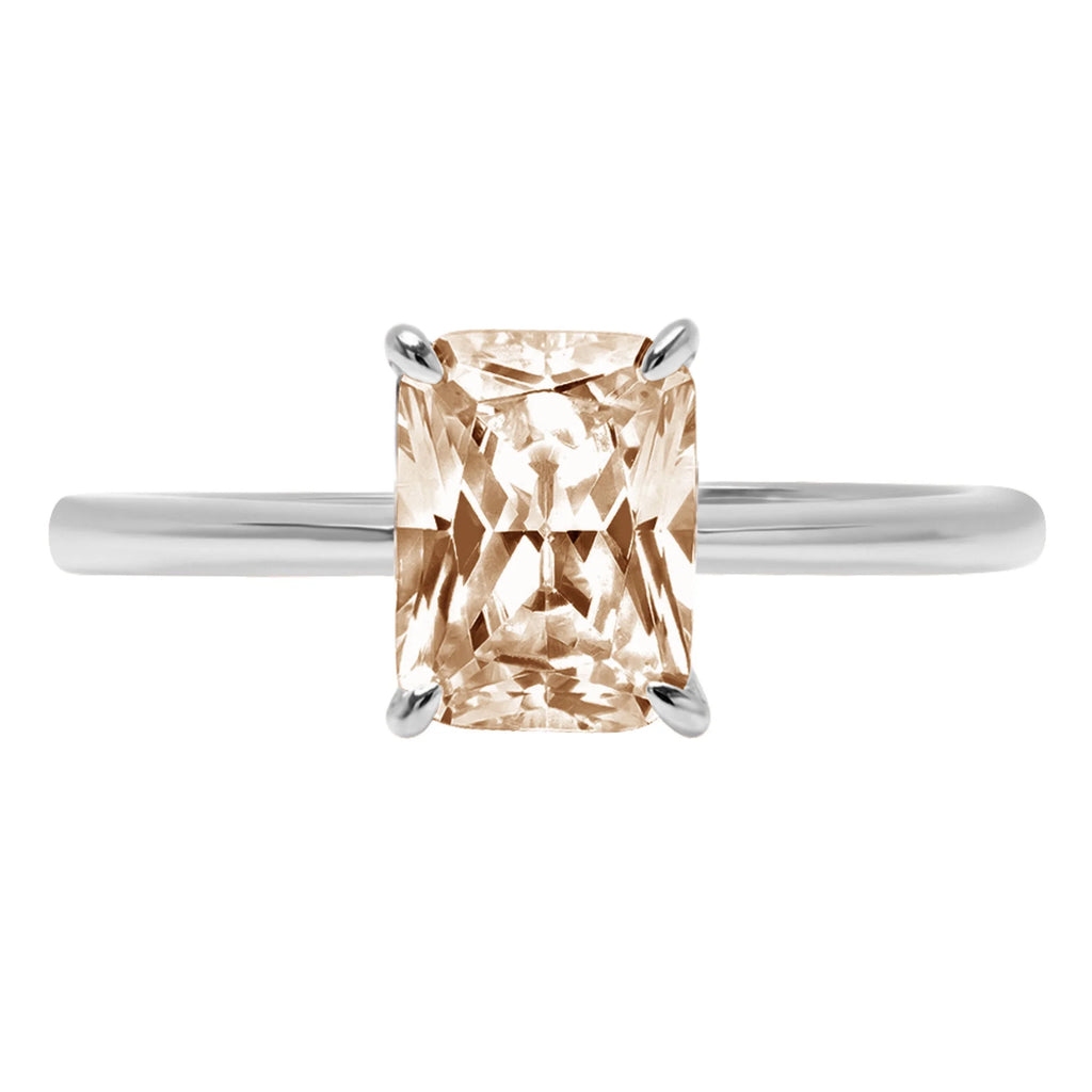 1.75ct Radiant Cut Champagne Simulated Diamond 14k White Gold Ring Size 8.25 S322402