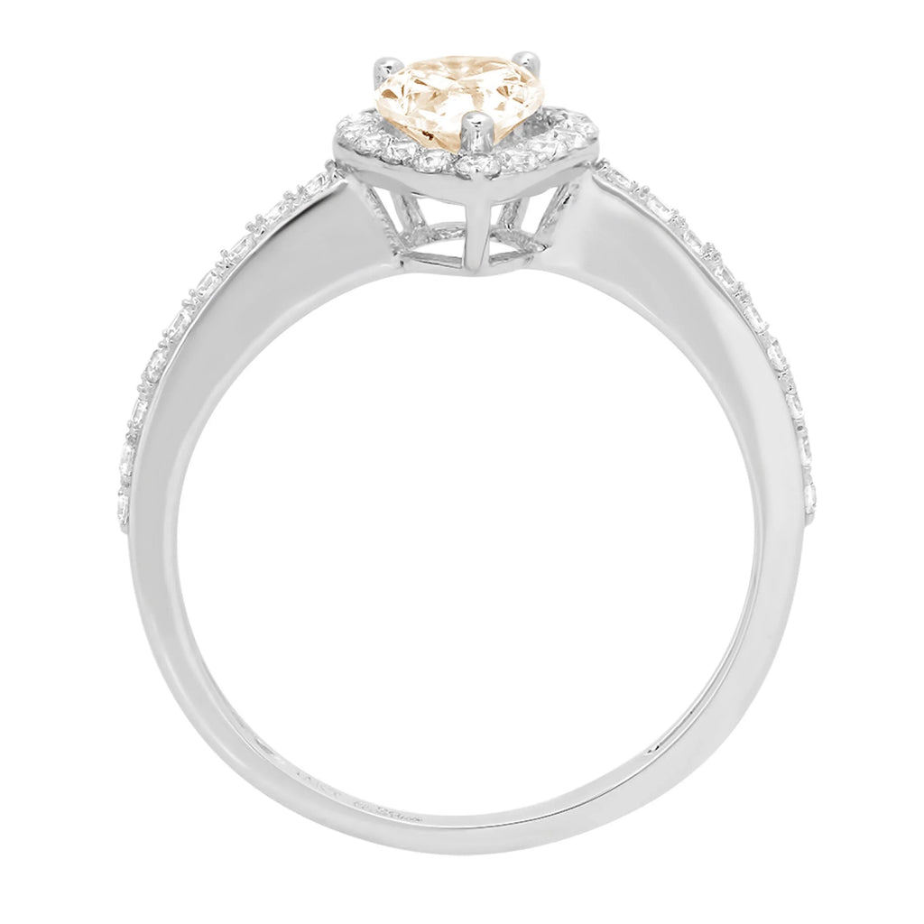 0.8ct Pear Cut Brown Morganite 18k White Gold Halo Ring Size 3.5 J56202