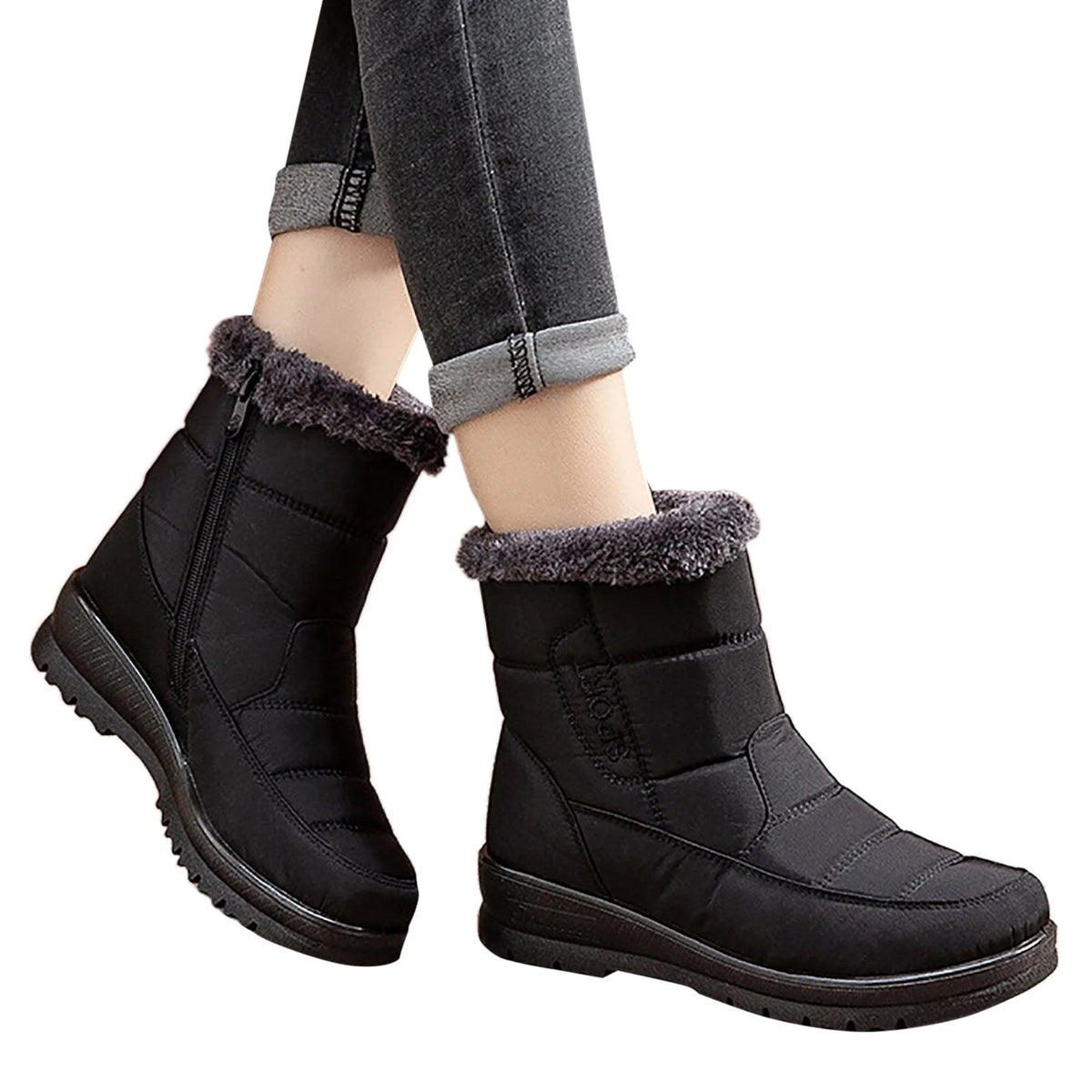 Women's Mid Calf Snow Boots with Side Zipper D943