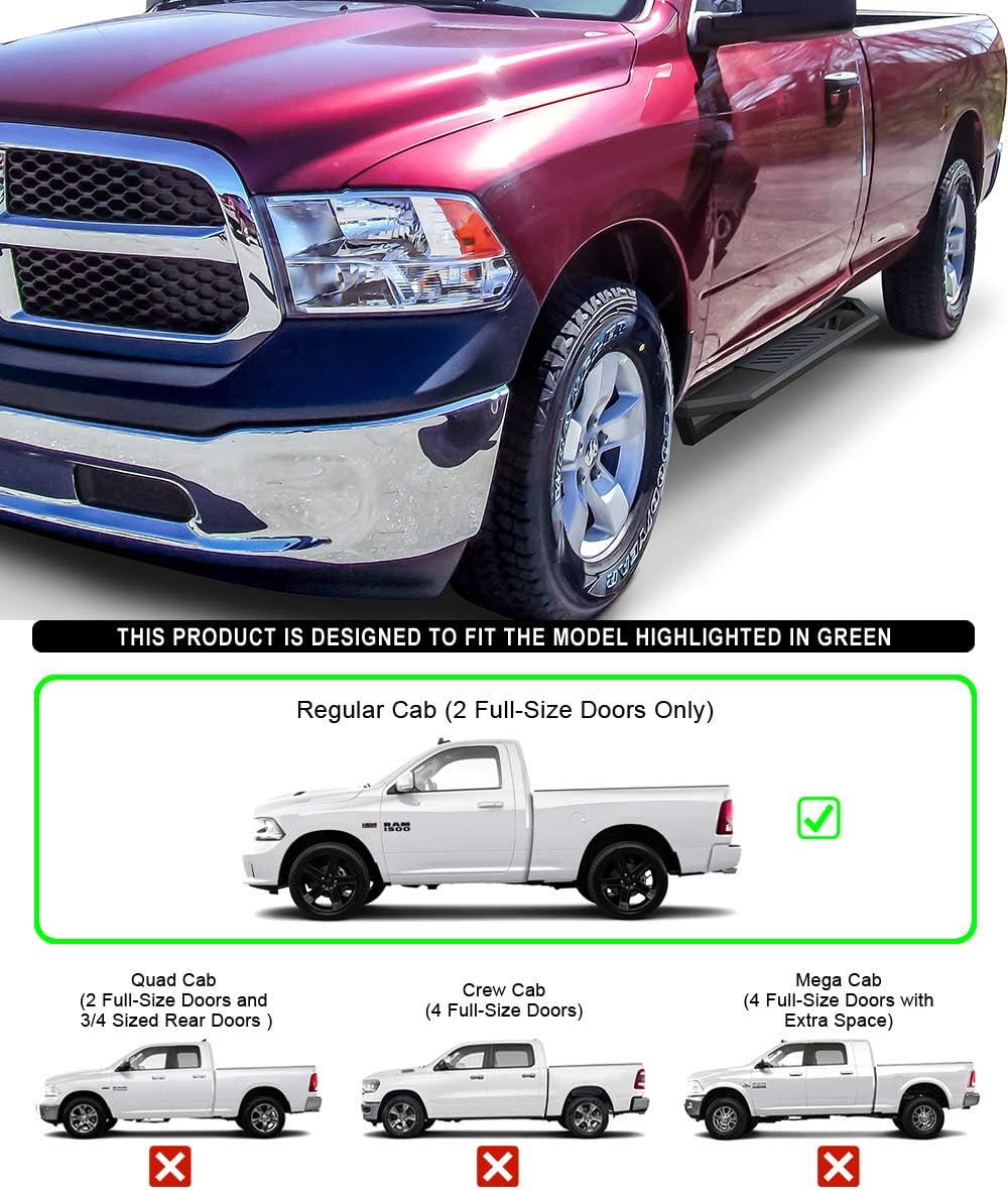 Aluminum Running Boards for Dodge Ram 1500 2009-2018 Regular Cab & Ram 2500 3500 2010-2021 G68002