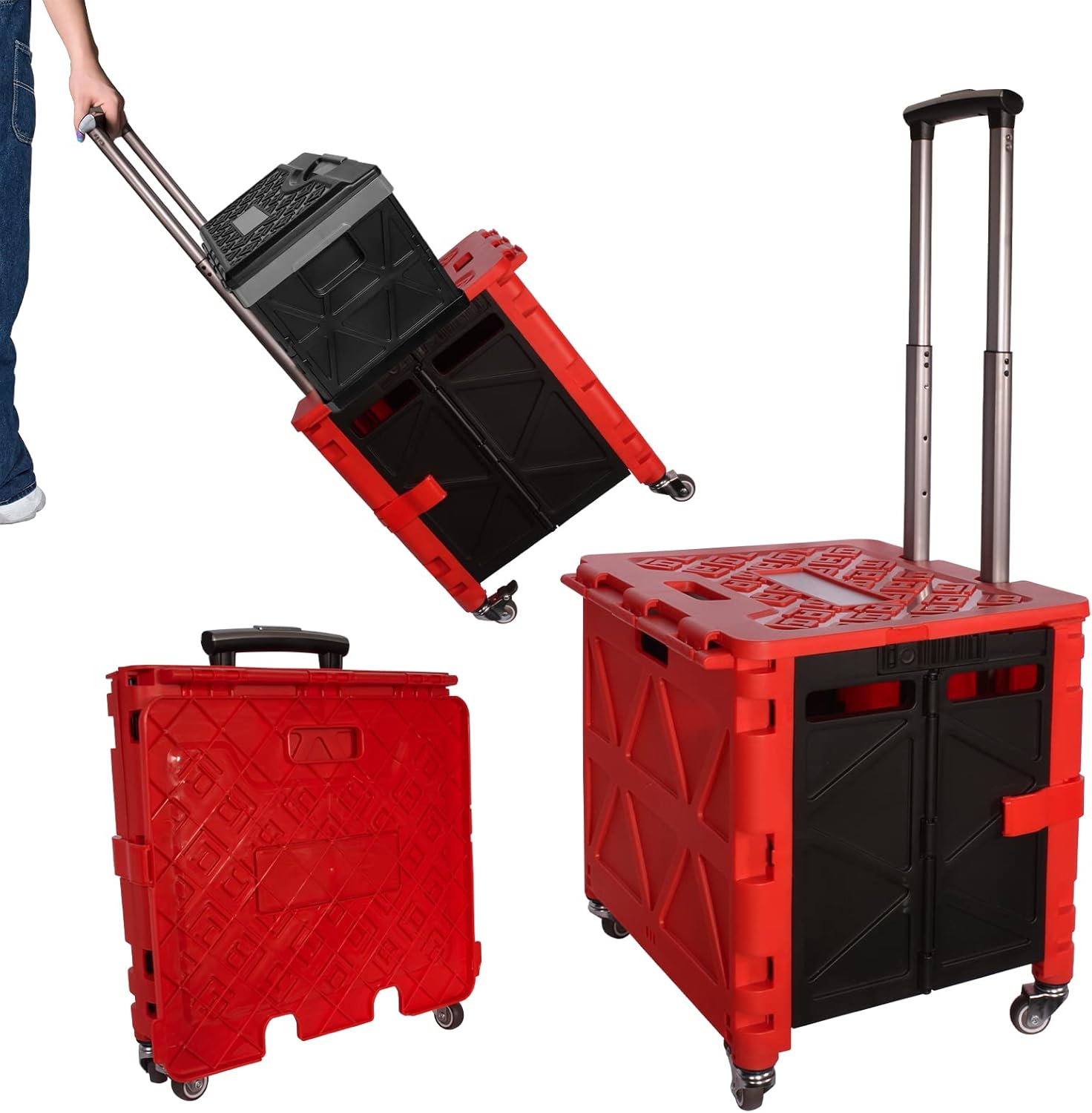Black Foldable Utility Cart with Wheels T3385