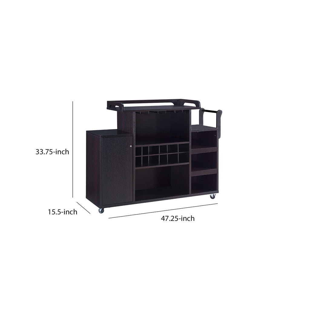 Brown Wooden Buffet Cart with Wine Rack and 1 Door Cabinet L693925