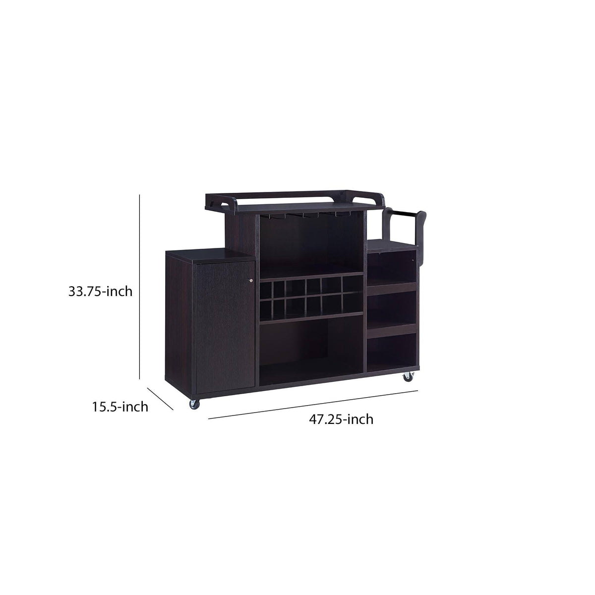 Brown Wooden Buffet Cart with Wine Rack and 1 Door Cabinet L693925