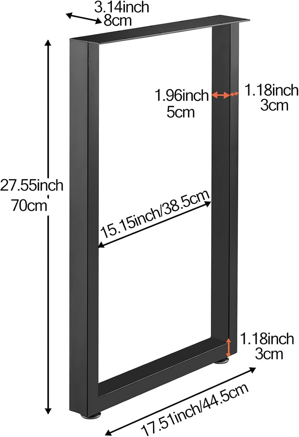 Metal Table Legs Set of 2 Black Matte 28" Height 18" Wide F82029