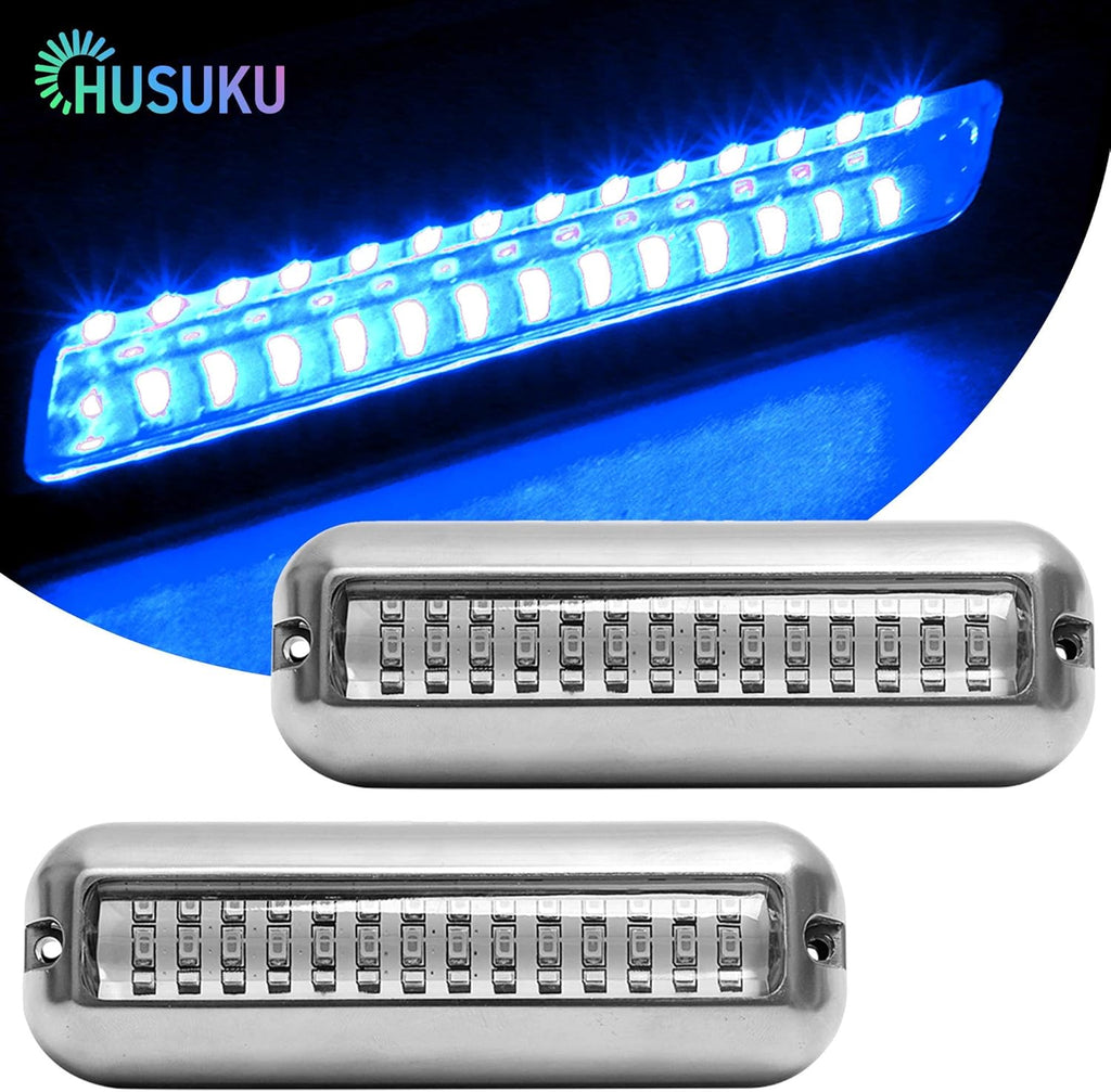 2PCS Blue 5.1inch IP68 316 Stainless Steel Marine LED Lights S913