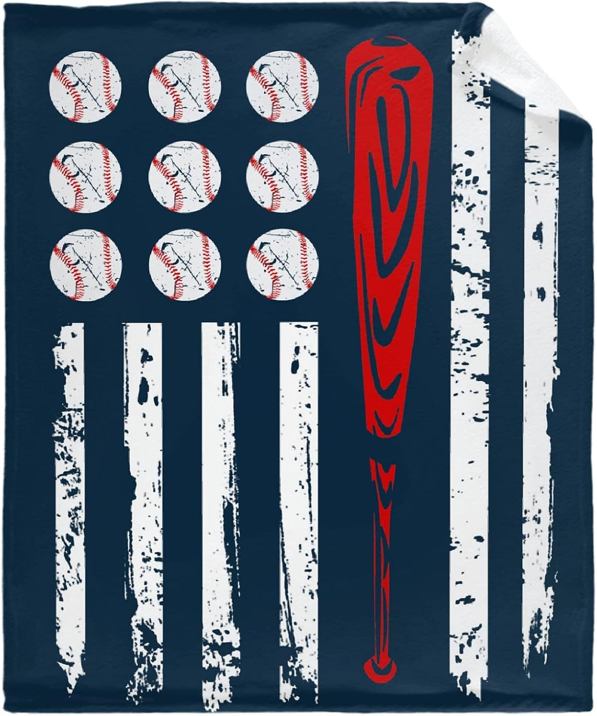 Baseball American Flag Throw Blanket Flannel Fleece Velvet Plush 60 x 80 M727