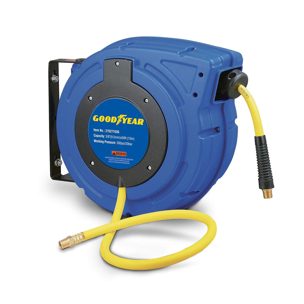 Retractable Air Hose Reel 3/8 Inch x 50 Foot Hybrid Polymer 300PSI R815