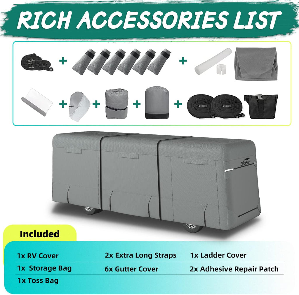 RV Cover for 37'-40' with 2Pcs Extra Straps & 6 Gutter Covers（Grey） O3151