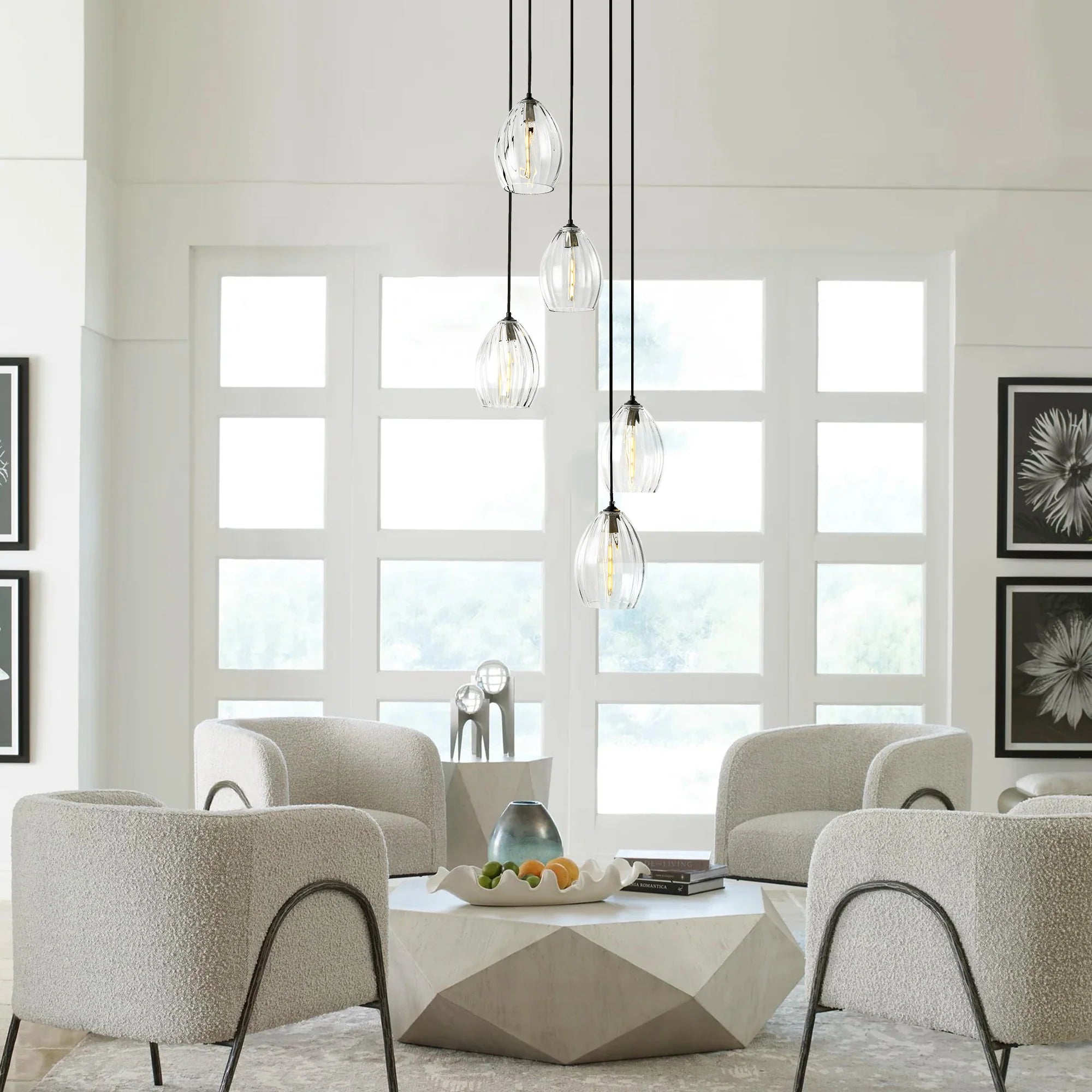 5-Light Linear Cluster Shade Contemporary Pendant J374
