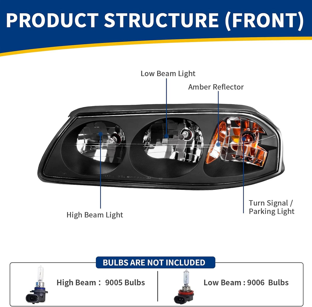 Headlight Assembly Compatible with 2000-2005 Chevy Impala M9909