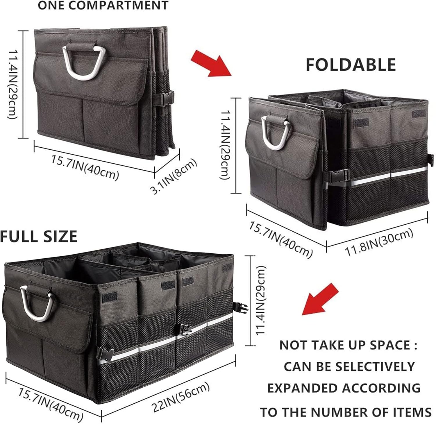 Car Trunk Organizer With Two Lids, Expandable Large Capacity, Non-Slip Bottom, Oxford Fabric O691