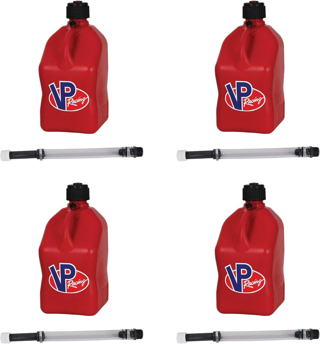 5 Gallon Square Plastic Utility Jug Red with 14 Inch Deluxe Hose (4 Pack) Q6229