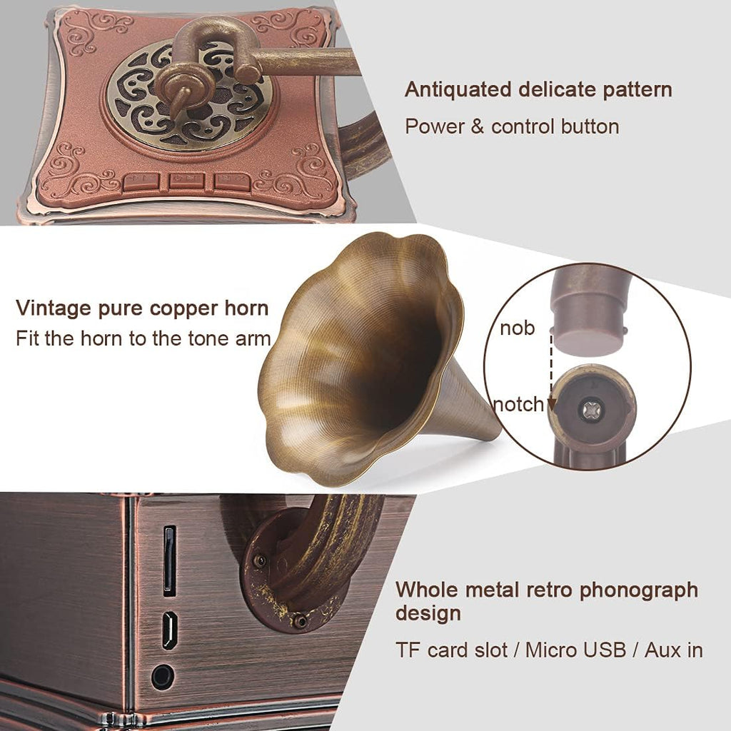 Mini Retro Bluetooth Speaker with Copper Horn Aluminum Body J2537