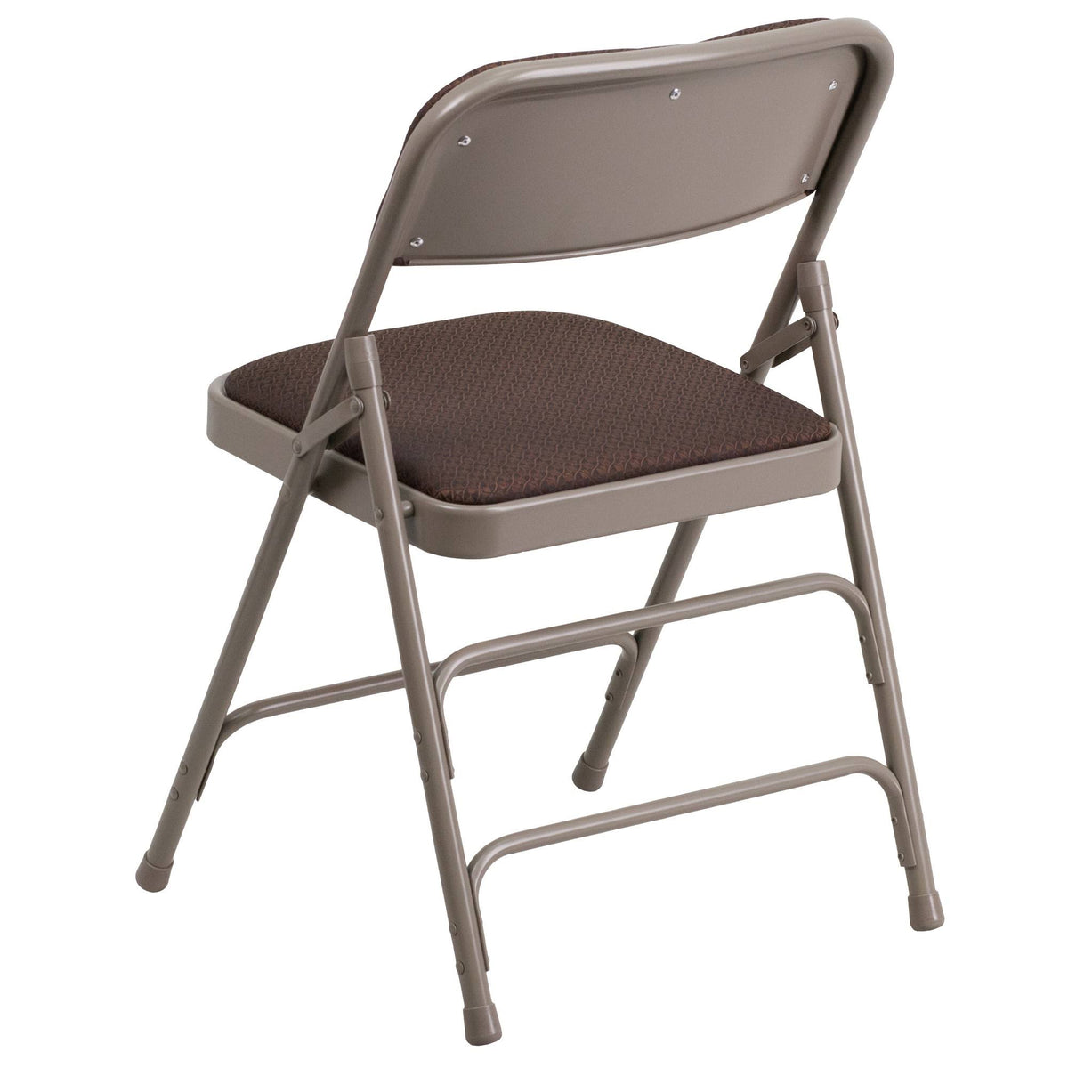 Curved Triple Braced Double Hinged Brown Patterned Fabric Metal Folding Chair C327