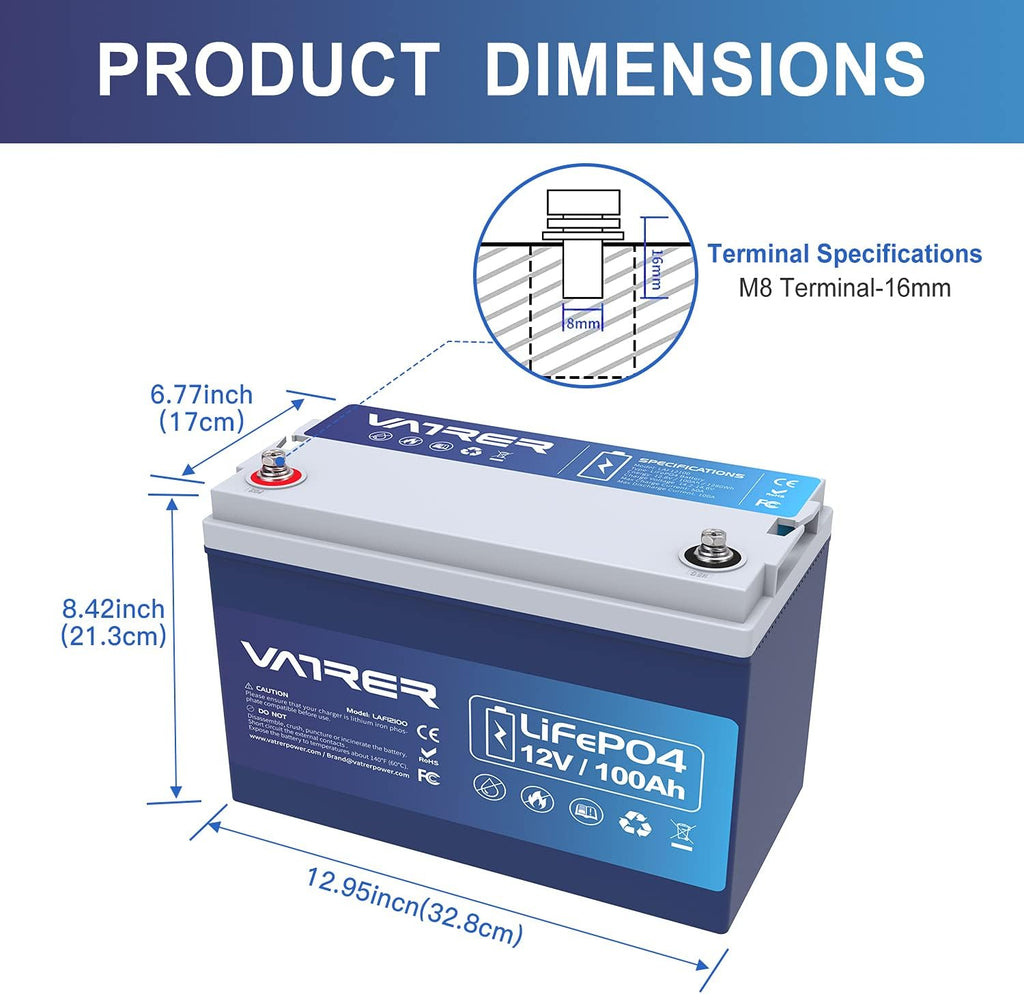 12V 200AH LiFePO4 Deep Cycle Battery with 100A BMS E9876