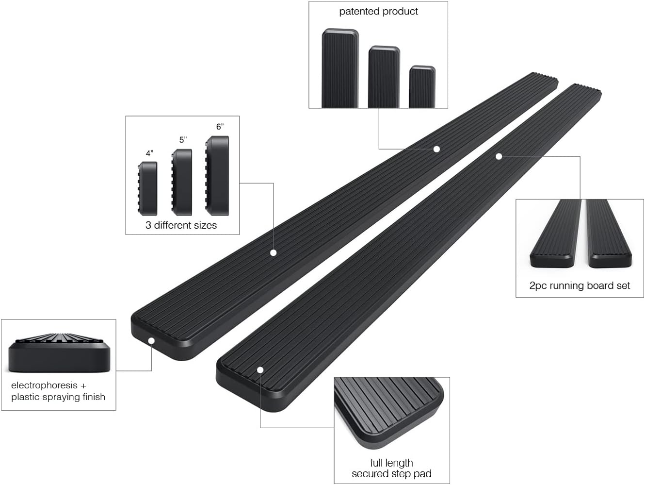 4in Black Running Boards V44206
