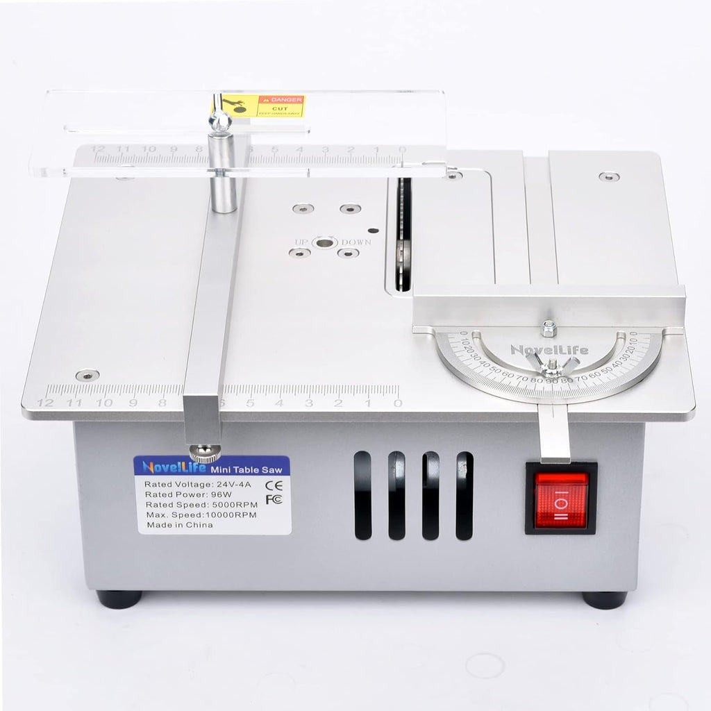 Mini Hobby Table Saw with Miter Gauge, 3 Inch HSS Alloy Steel Circular Saw Blade, Polishing Pad, 96W Power Supply B7772