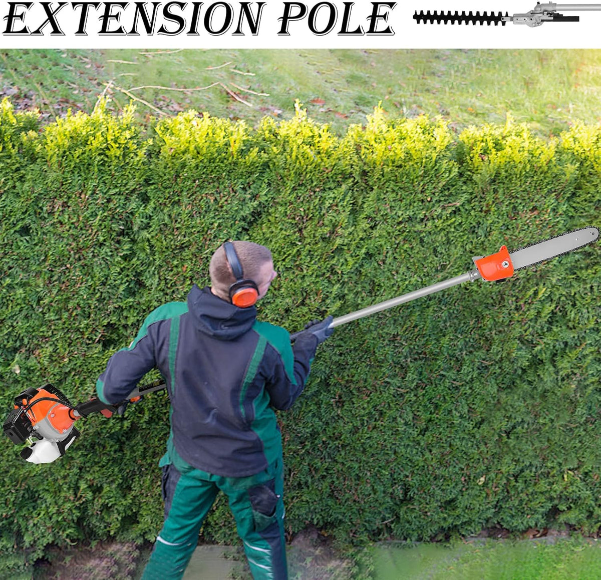 52cc 6 in 1 Gas Petrol Hedge Trimmer Brush Cutter Chainsaw E921768