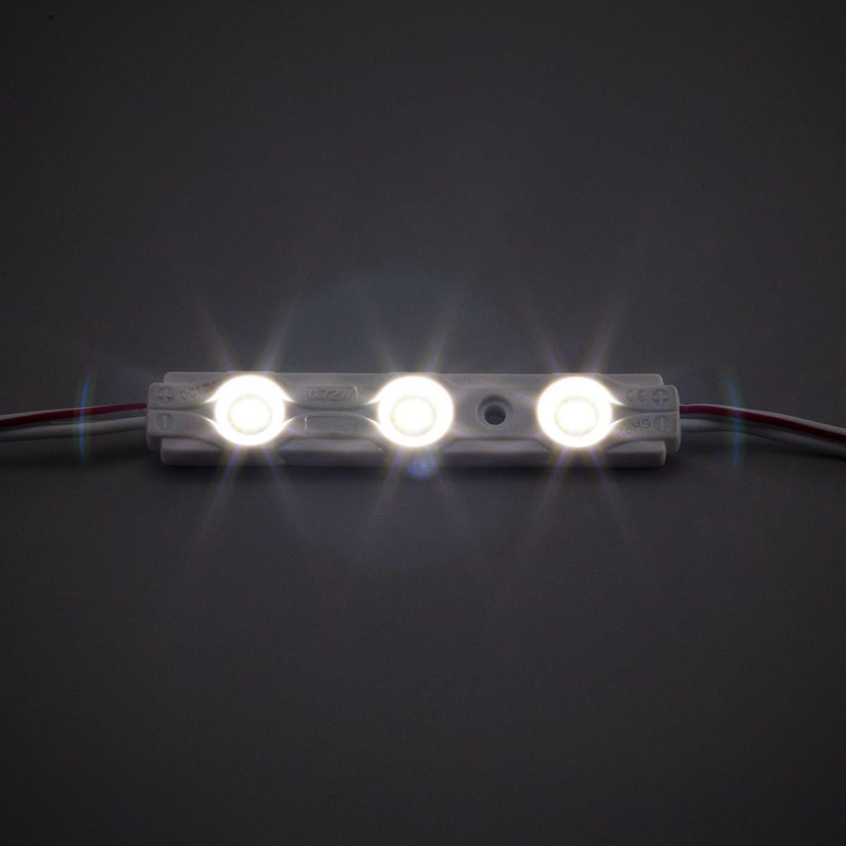 200pcs Daylight White 6500K 0.72W 12 Volt DC LED Module 2835 SMD 3 LEDs Waterproof with Tape Adhesive Backside Pack of 2 F4813