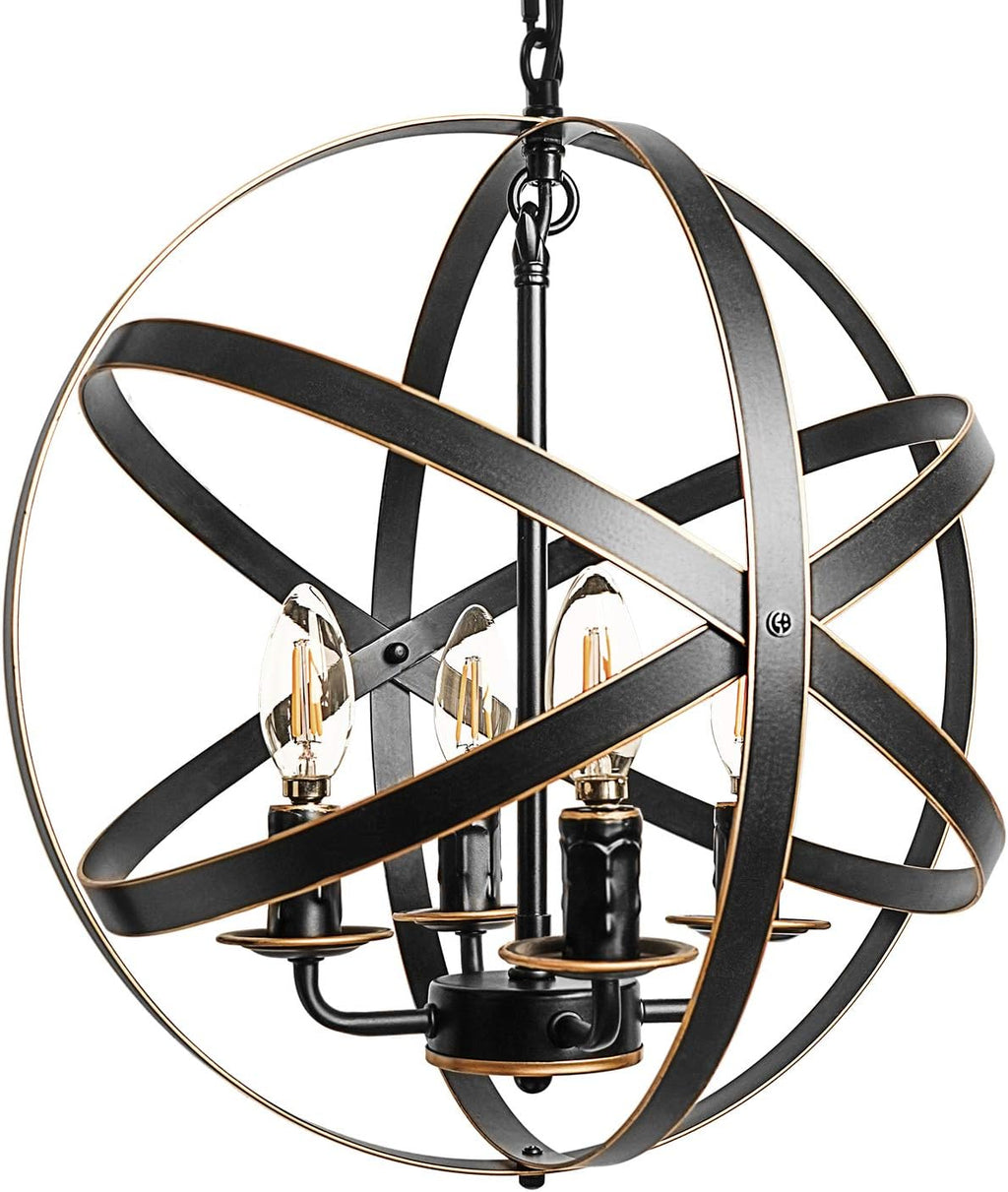 Black 6-Light Farmhouse Chandelier with Spherical Shade K667