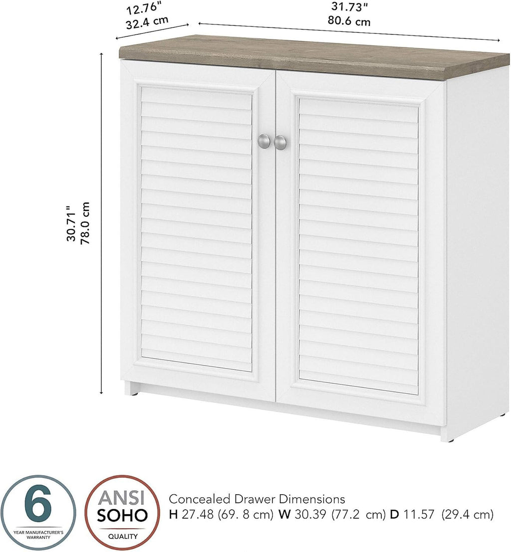 2 Door Low Storage Cabinet, Shiplap Gray/Pure White P706561