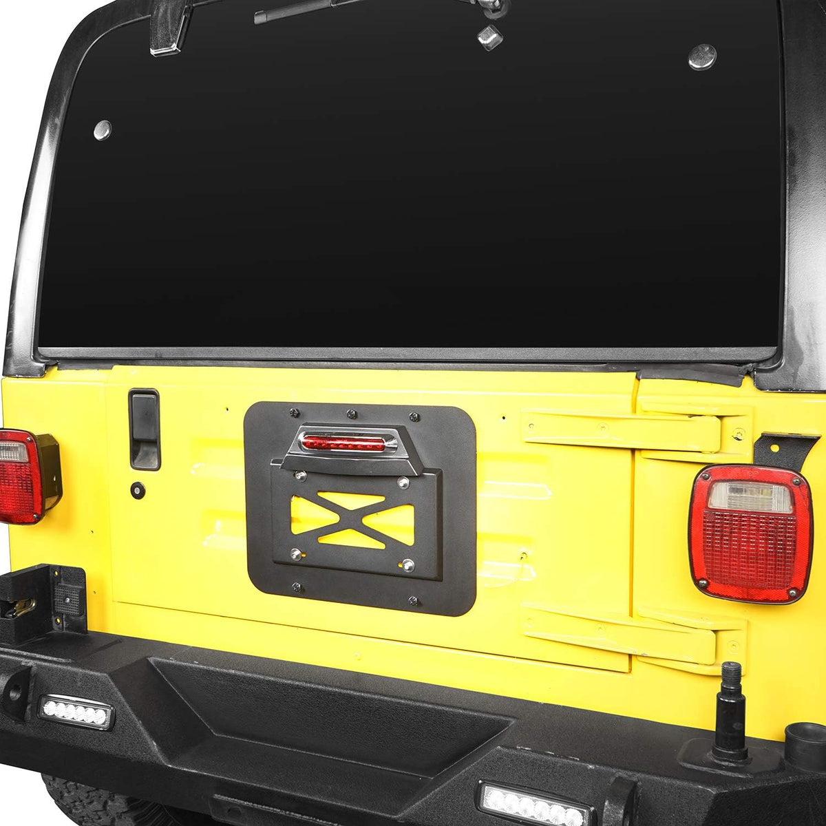 Spare Tire Delete License Plate Relocation Kit with Third Brake Light for Jeep Wrangler TJ J835868