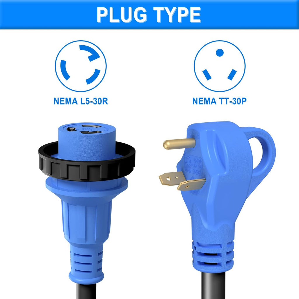 30 Amp 25 Feet RV Extension Cord with Polarity LED Light, Grip Handle, Twist Locking, STW 10AWG 3 Wire, NEMA TT-30P to L5-30R, Pack of 2 V424