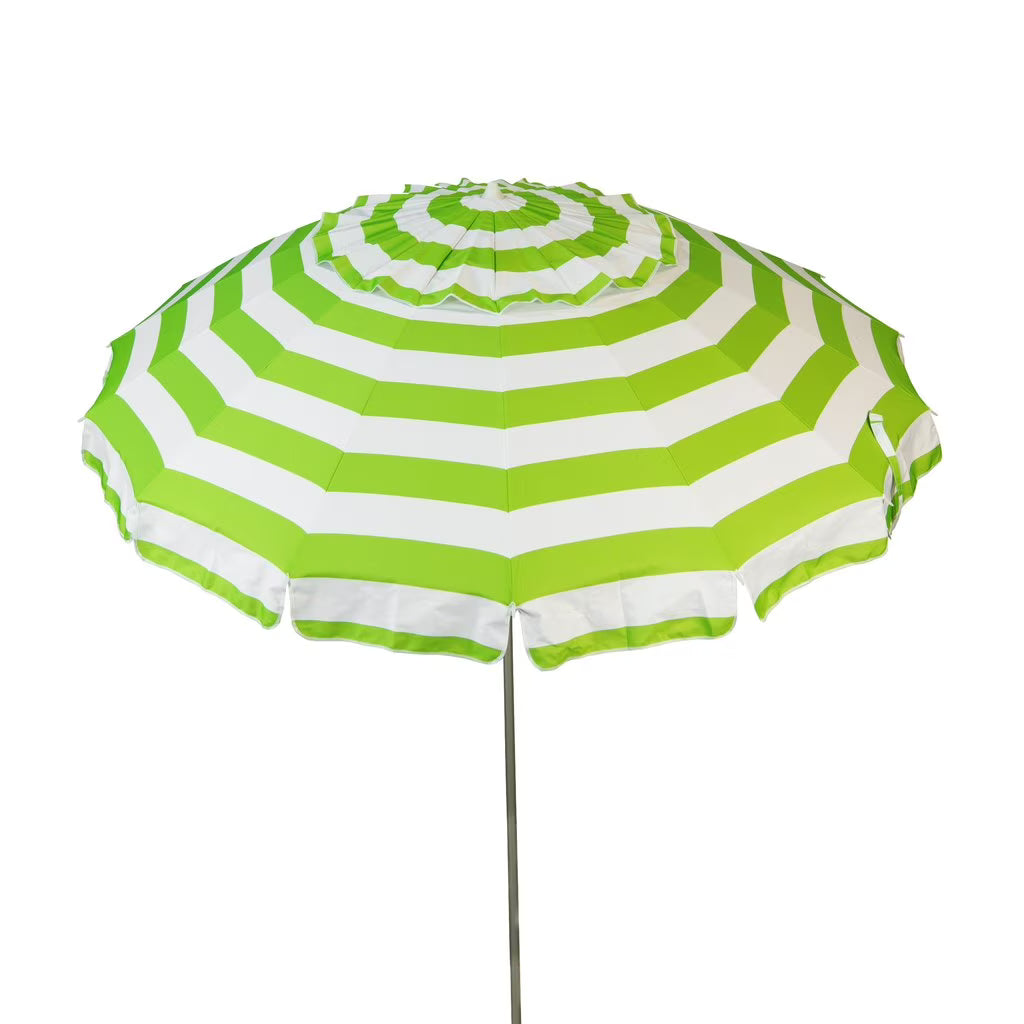 8 ft Lime and White Stripe Patio Beach Umbrella with Travel Bag Z638