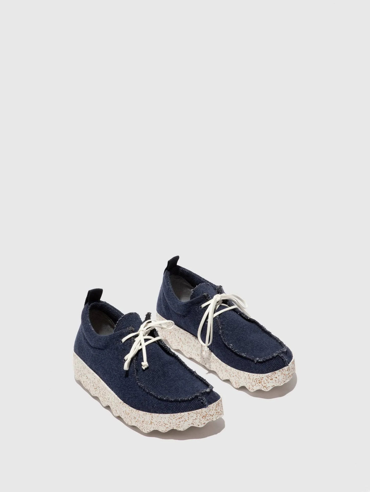 Navy Recycled Linen Lace-Up Trainers S4351