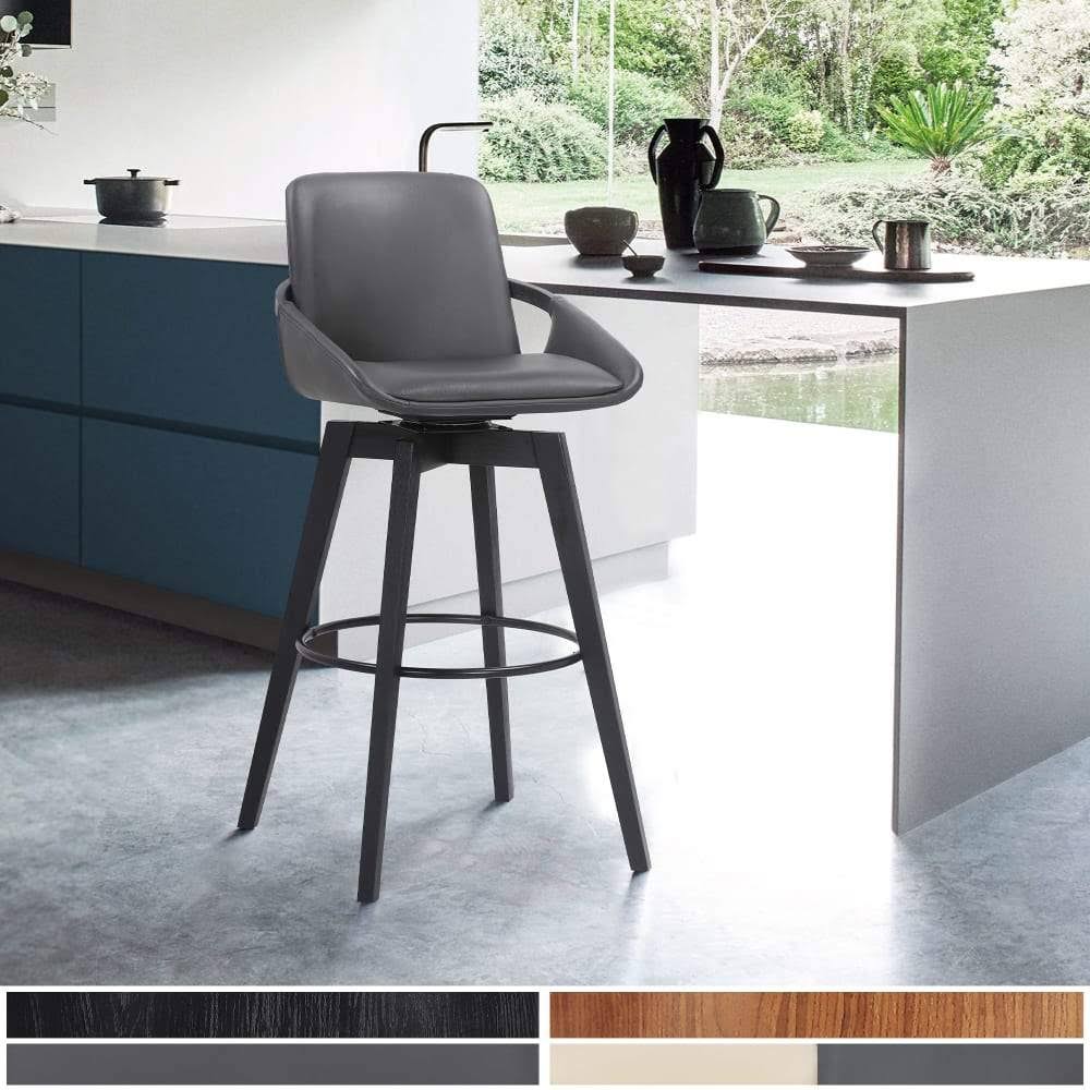 Cream Faux Leather Swivel Wood Bar Stool V913730