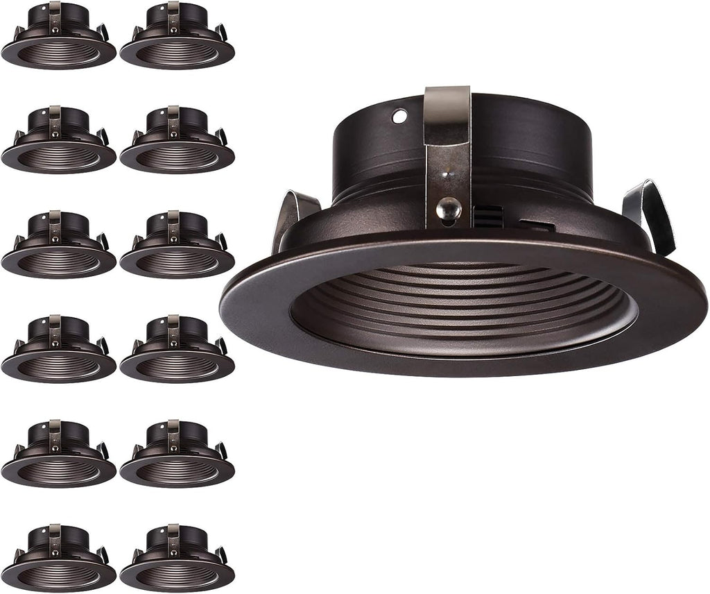12-Pack 4 Inch Recessed Can Light Trim, Oil Rubbed Bronze Metal Step Baffle Trim T451185