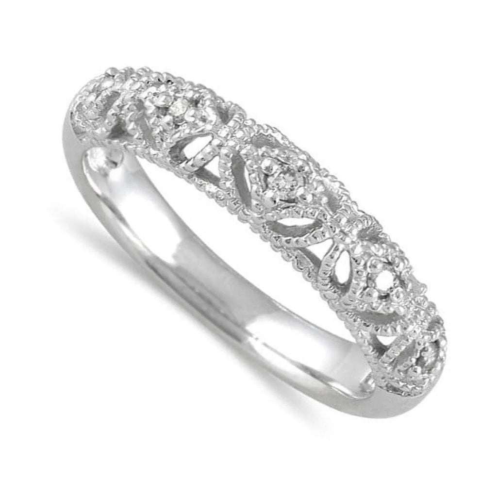Antique Diamond Wedding Ring Band in White Gold O893373