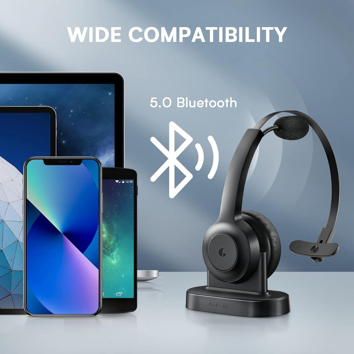 Bluetooth Trucker Headset with Microphone, Wireless On-Ear Headphones G6045