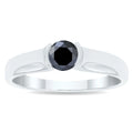 10K White Gold Half Bezel Black Diamond Solitaire Ring D66065