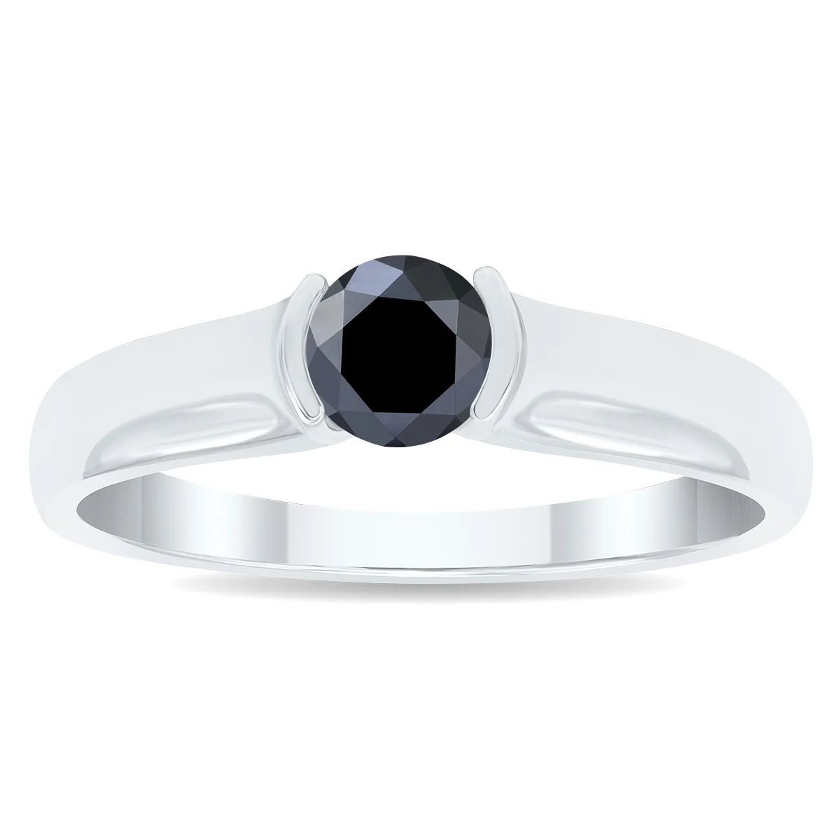 10K White Gold Half Bezel Black Diamond Solitaire Ring D66065