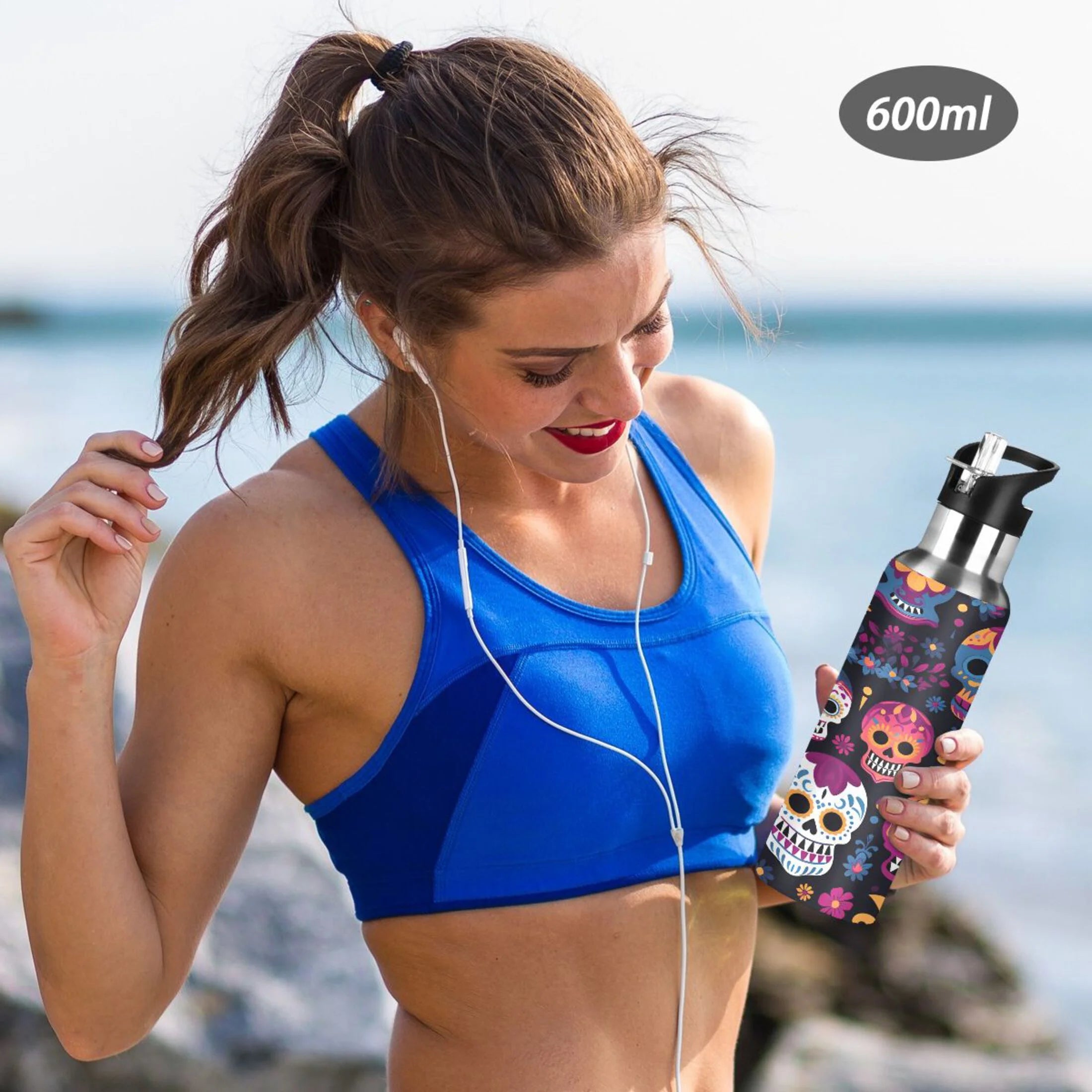 Colorful Skeletons Skulls Stainless Steel Insulated Water Bottle with Straw Lid V436