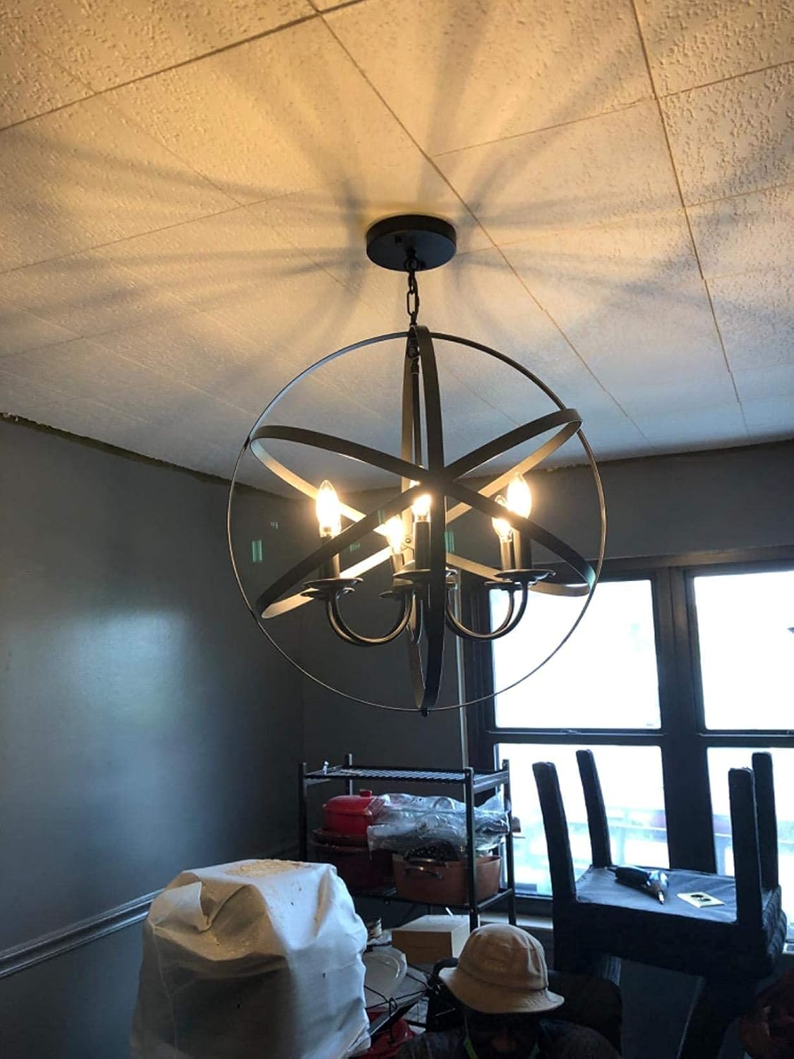 Black 6-Light Farmhouse Chandelier with Spherical Shade K667