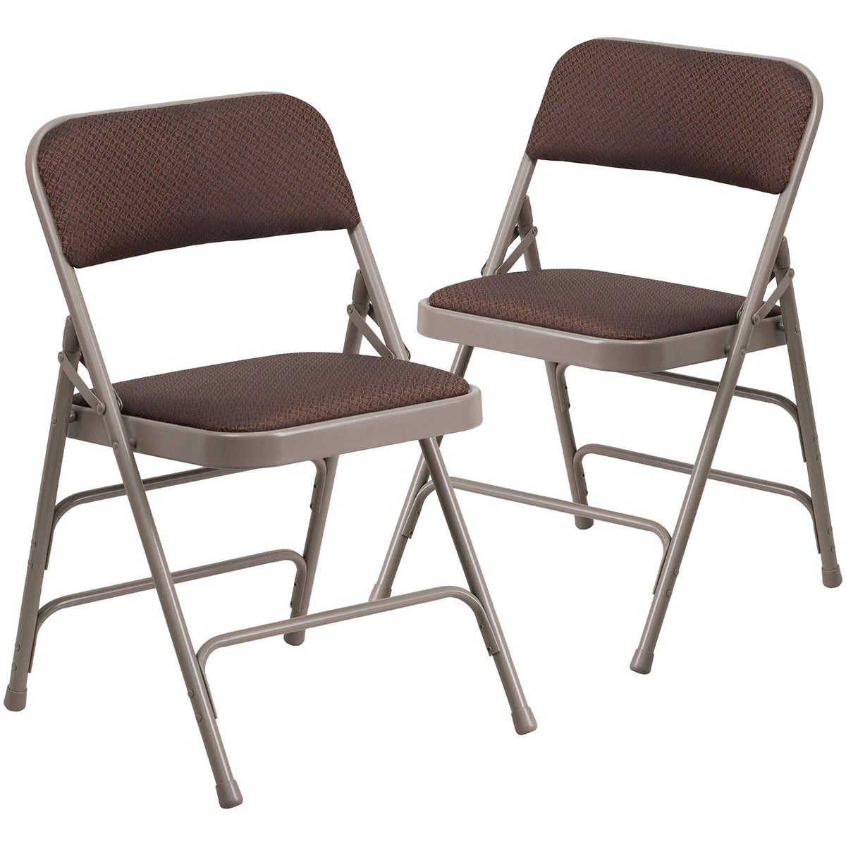 Curved Triple Braced Double Hinged Brown Patterned Fabric Metal Folding Chair C327