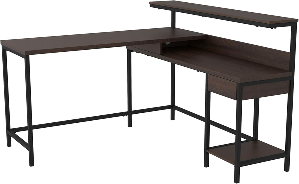 Warm Brown L-Shaped Home Office Desk O841022