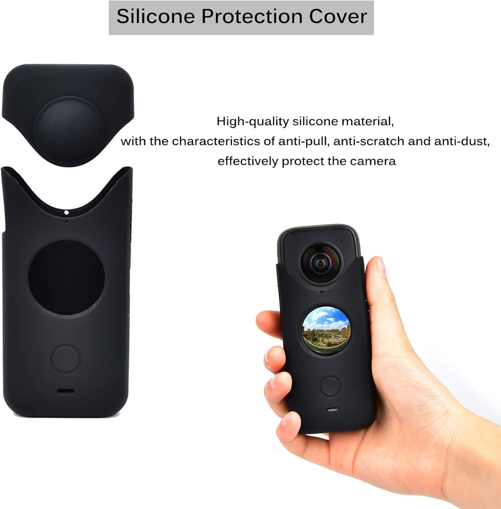 360 One X2 Protector Kit: Lens HD Tempered Glass Protective Film (2 Sets) + Silicone Protection Cover Pack of 2 C87754