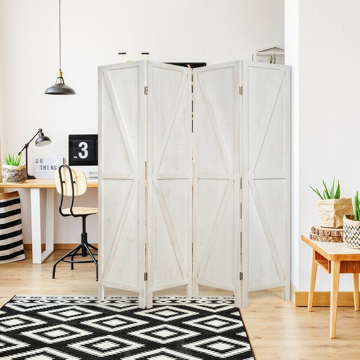 4 Panels Folding Wooden Room Divider White R926834