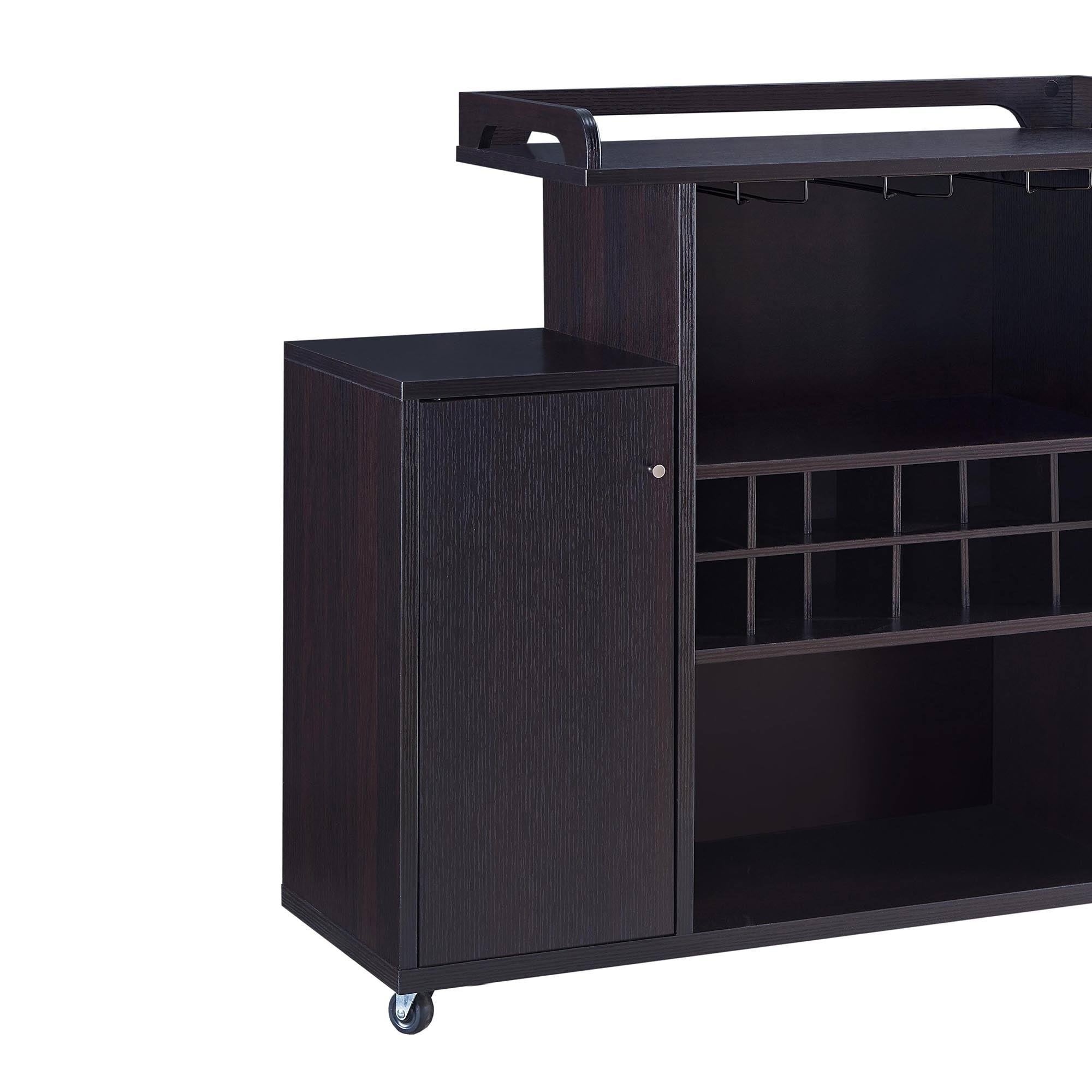 Brown Wooden Buffet Cart with Wine Rack and 1 Door Cabinet L693925