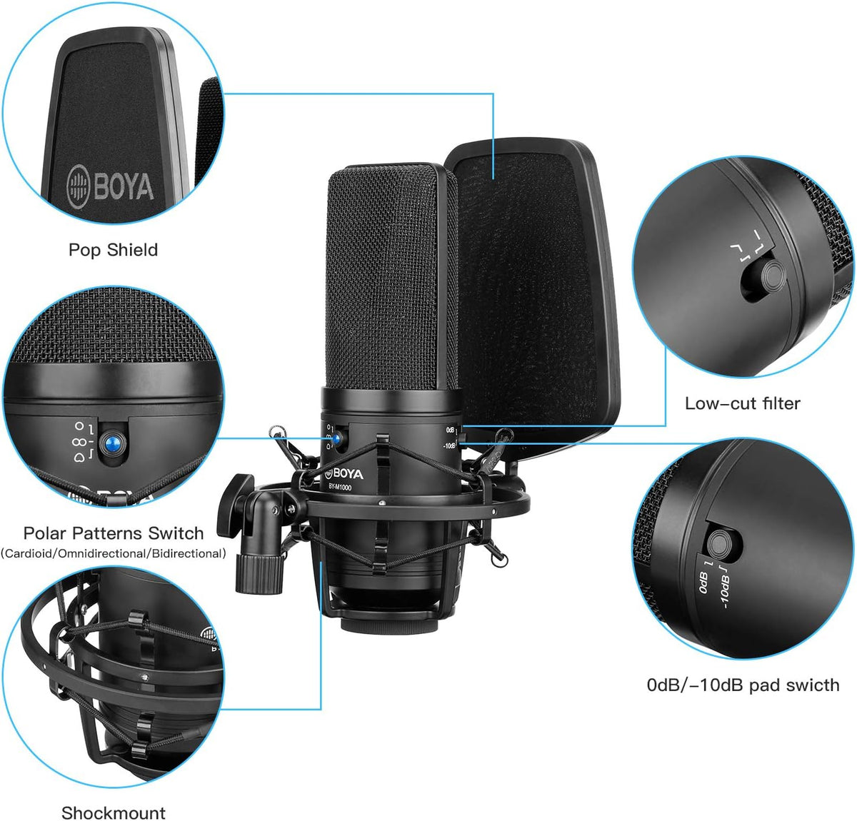 Large Diaphragm Multi-Pattern Studio Condenser Microphone with Shock Mount, Pop Filter, and XLR Cable M89248