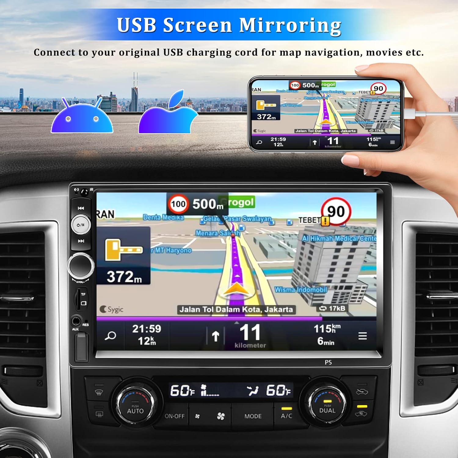 Double Din Bluetooth 7 Touch Screen Car Radio with Remote Control M606