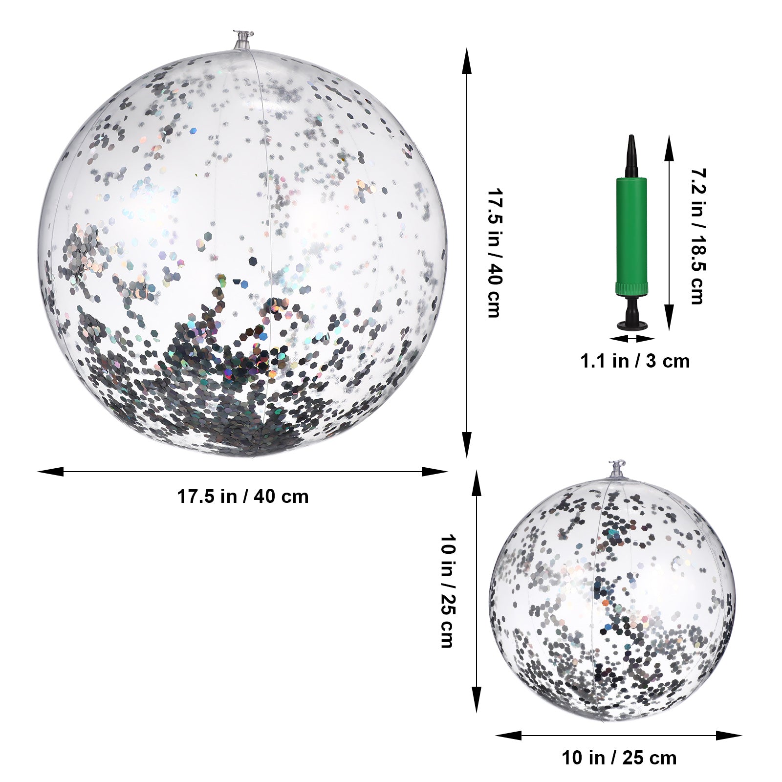 2 Pcs Glitter Confetti Inflatable Beach Balls with Air Pump P502